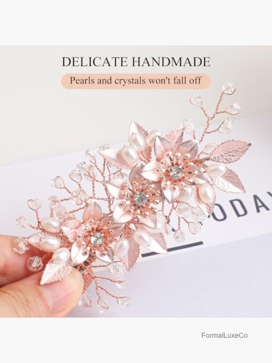 Floral Hair Clip with Rhinestone Bobby Pins Set of 3